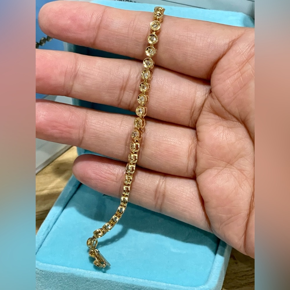 K18 18K RealGold Japan Natural Diamond Tennis Bracelet Dainty Petite - Picture 9 of 12